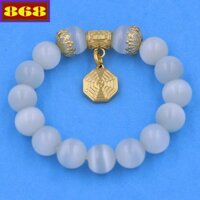 Vòng chuỗi đeo tay đá mắt mèo trắng 12 ly charm bát quái inox vàng VMETBQHKV12