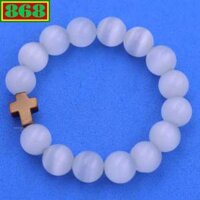 Vòng chuỗi đeo tay đá mắt mèo trắng charm thánh giá đá mắt hổ, vòng tay chuỗi hạt
