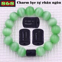 Vòng chuỗi đeo tay đá mắt mèo xanh lá charm lục tự chân ngôn, Om Mani Padme Hūm, chữ Vạn