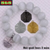 Vòng chuỗi đeo tay đá mắt mèo trắng charm bát quái inox, vòng tay chuỗi hạt