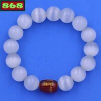 Vòng chuỗi đeo tay đá mắt mèo trắng charm Thái tuế phù, vòng chuỗi phong thuỷ, giải thái tuế