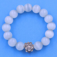 Vòng chuỗi đeo tay đá mắt mèo trắng 12 ly charm hoa sen inox, vòng chuỗi phong thuỷ, bông sen inox, vòng chuỗi hạt, vòng chuỗi tay charm bông sen inox