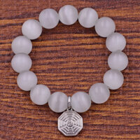 Vòng chuỗi đeo tay đá mắt mèo trắng charm bát quái inox, vòng tay hạt chuỗi, vòng chuỗi phong thủy, vòng tay nam nữ