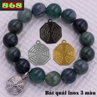 Vòng chuỗi đeo tay đá xanh đậm charm bát quái inox, vòng tay chuỗi hạt