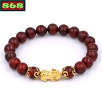 Vòng chuỗi đeo tay gỗ đỏ 8 ly charm tỳ hưu inox vàng VGOTHHKV8, vòng tay hạt chuỗi