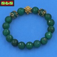 Vòng chuỗi hạt đá xanh lá cắt giác charm bông sen inox khía bông