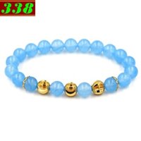 Vòng chuỗi hạt đeo tay đá xanh biển charm 3 bi inox