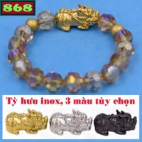 Vòng chuỗi pha lê nâu 10 ly charm tỳ hưu inox vàng VTFLNTHVHB10