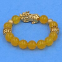 Vòng chuỗi tay đá vàng charm tỳ hưu và bi inox, vòng tay phong thuỷ