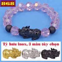 Vòng chuỗi thủy tinh hồng phấn 10 ly tỳ hưu đen VTFLHPGTHEHB10