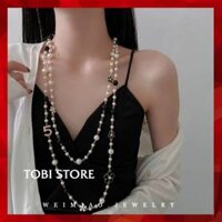 Vòng cổ 150cm hoa trà đen trắng dáng dài đeo nhiều vòng TB849