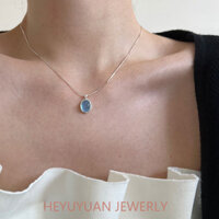 Vòng cổ Aquamarine bằng đá mặt trăng tự nhiên tháng 3 với dây chuyền xương rắn bạc 925