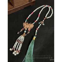 Vòng cổ bướm hồng phong cách dân tộc với mặt sau đám mây, vòng cổ tua dài, phong cách Trung Quốc mới, phong cách cổ xưa, phụ kiện váy hanfu mamian cheongsam