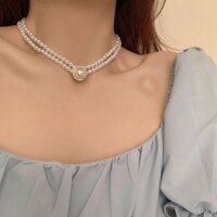 Vòng cổ choker 2 lớp đính ngọc trai nhân tạo thời trang  thanh lịch dành cho Nữ - VC54