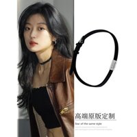 Vòng cổ choker kiểu dáng tương tự Sun Qian Tao Shuna, vòng cổ dây da đen cho nữ, dây đeo cổ mới 2025, ngọt ngào, mát mẻ và đa năng