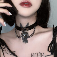 Vòng Cổ Choker Phong Cách Tối Cổ Nữ Dây Đeo Cổ Đen Vòng Cổ Xương Đòn Dây Chuyền Punk Gothic Tình Yêu Trái Tim 25.2.18