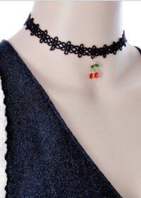 Vòng cổ choker tattoo đính cherry đỏ mẫu hot V50 - Dây đen cherry đỏ