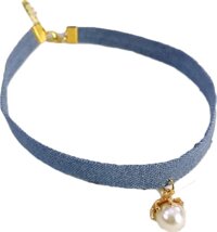 Vòng cổ choker tattoo vải bò xanh gắn hạt V76