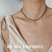 Vòng cổ choker titan 2 tầng xích mảnh phối đá màu đen không gỉ WN2481 BY ACCESSORIES