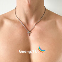 Vòng cổ chữ thập đính kim cương đơn giản GuangYu phụ kiện mặt dây chuyền Hộp thép titan tinh xảo sang trọng dành cho nam