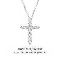 Vòng cổ chữ thập kim cương vàng 14k mạ bạc S925 Dây chuyền Áo len cùng kiểu dáng con ngựa Instagram Hip hop cho nam và nữ