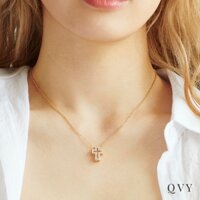 Vòng cổ chữ thập mở QVY Dainty dành cho nữ • Mặt dây chuyền hình chữ thập Cubic Zirconia mạ vàng 18K Mặt dây chuyền nổi Trang sức tôn giáo • Quà tặng dây chuyền không sơn mài [CXN-OL]
