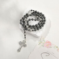 Vòng cổ chuỗi hạt Hematite đen tha thứ chéo Mân Côi