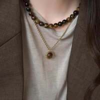 Vòng cổ đá mắt hổ tự nhiên Dây chuyền Áo len đính cườm cổ điển Maillard nữ Phụ Kiện Vòng cổ dây chuyền xương đòn khí chất cao cấp