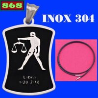 Vòng cổ dây cao su đen cung Thiên Bình inox, mặt dây chuyền cung hoàng đạo