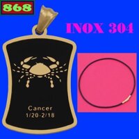 Vòng cổ dây da đen cung Cự Giải inox vàng, mặt dây chuyền cung hoàng đạo