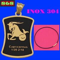 Vòng cổ dây da đen + mặt dây chuyền cung Ma Kết inox vàng