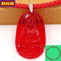Vòng cổ dây da đỏ + mặt Phật pha lê đỏ - Size 3.6 cm