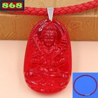 Vòng cổ dây da đỏ Phật Hư không tạng thủy tinh đỏ 3.6 cm, 5 cm