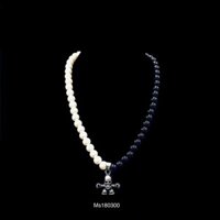 vòng cổ dây đá kim sa xanh mix hạt ngọc + mặt dây chuyền hình robot cá tính