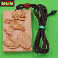 Vòng cổ dây dù đen + mặt dây chuyền gỗ khắc hoa sen DMG103
