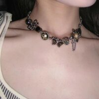 Vòng Cổ Dây Xích Bằng Thép Titan Mặt Hình Bướm Phong Cách Punk Trung Hoa Cổ Điển