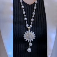 Vòng cổ giả ngọc trai, Dây Chuyền Áo len hoa hướng dương, thời trang thu đông dài, phụ kiện hoa cúc nhỏ dễ phối
