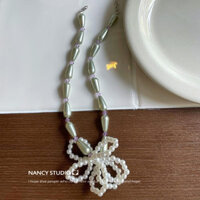 Vòng cổ hoa bện ngọc trai xanh nhạt Vòng cổ chuỗi xương đòn nữ