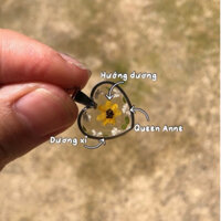 vòng cổ hoa hướng dương mix queen anne(hoa cà rốt),vòng hoa thật,chất liệu thép không gỉ, vòng thủ công handmade