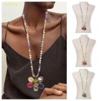 Vòng cổ mặt dây chuyền hoa lớn SAINTY, Vòng cổ hạt Dopamine đầy màu sắc phong cách Bohemian, Chuỗi xương đòn Maxi Món quà trang sức dài Dây chuyền áo len cổ điển Ấn Độ dành cho nữ