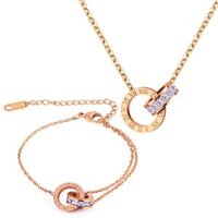 Vòng Cổ Mặt Dây Chuyền Nhẫn Đôi Màu Vàng Hồng Thời Trang Cho Nữ Dây Chuyền Đá Cubic Zirconia Bằng Thép Không Gỉ Vòng Cổ Trang Sức