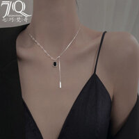 Vòng Cổ Mặt Dây Chuyền Nhãn Hiệu Vuông Màu Đen Bạc Nguyên Chất 925 Dây Chuyền Xương Đòn Tua Rua   Thích Hợp Thiế