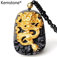 Vòng Cổ Mặt Dây Chuyền Rồng Vàng Kemstone Cho Nam Bằng Đá Obsidian Tự Nhiên [bonus]