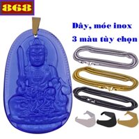 Vòng cổ mặt Phật tuổi Mão - Dây inox rắn Văn Thù pha lê xanh dương VIRFLXDB8 - Size phù hợp cho nam và nữ