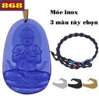 Vòng cổ mặt Phật tuổi Mùi, Thân - Dây đeo hạt chuỗi gạo đen Đại nhật như lai pha lê xanh dương