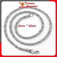 Vòng cổ nam - Dây chuyền nam titan cao cấp rẻ đẹp inox kiểu xoắn soyong cỡ 5mm màu trắng PTDCNA160