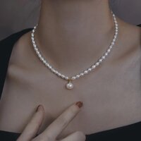 Vòng Cổ Ngọc Trai Nuôi 7-8mm Hạt Gạo Tự Nhiên Choker Mặt 1 Hạt 9-10mm