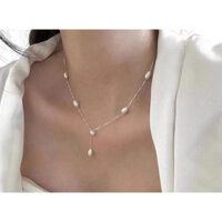 Vòng Cổ Nữ Bạc s925 Ngọc Trai Nước Ngọt Tự Nhiên Gypsophila Hình Chữ Y Dây Chuyền Áo Len