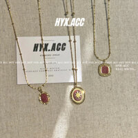 Vòng Cổ Nữ Pháp Retro Nhẹ Sang Trọng Đá Hồng Mặt Dây Chuyền Vòng Cổ Thép Không Gỉ