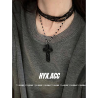 Vòng cổ nữ Vòng cổ chữ thập đen đính cườm nhiều lớp mát mẻ